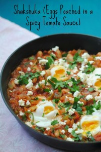 Shakshuka (poached eggs in a spicy tomato sauce)